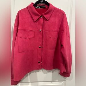 Zara boxy cropped faux suede magenta jacket size M